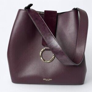 Luella‎ Grey London Handbag Hobo Shoulder Bucket Bag Purple Faux Leather Footed